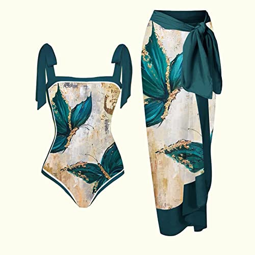 JEGULV Floral Print Bikini Set Women's One Piece Swimsuit with Beach Cover up Wrap Skirt Two Piece Bathing Suit Outfits