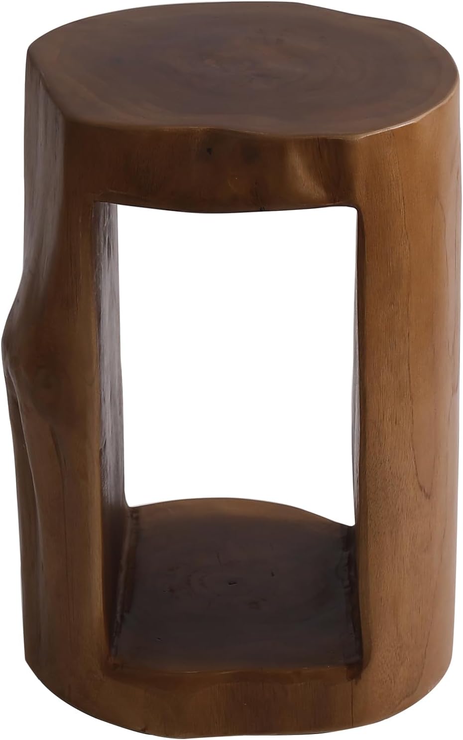 Tree Stump Stool, Teak Live Edge Side Table,Plant Holder, Tree Accent Table, Round Wood End Table,Nightstand, 16