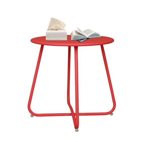 Patio Side Table, Weather Resistant Round End Table, Bedside Table Steel Small Patio Table for Outside, Metal Outdoor Side Table for Patio Bedroom Indoor Yard Balcony Garden, Coffee Green