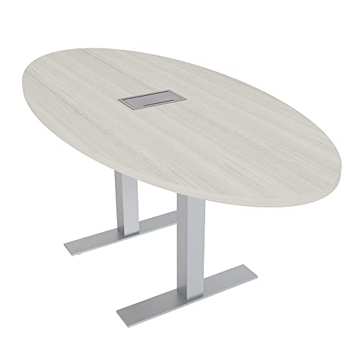 4 Person Oval Conference Table with Metal T-Bases | Slim | Harmony Series | 34X70 | White