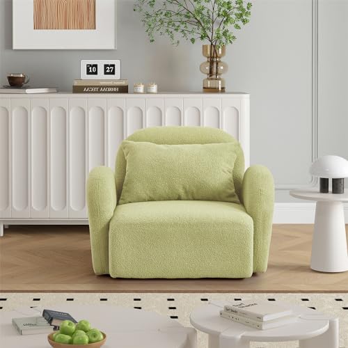 Teddy Fabric 2 Seat Upholstered Couch with 2 Pillows, Modern Loveseat Sofa for Living Room, Bedroom, Apartment, Light Green