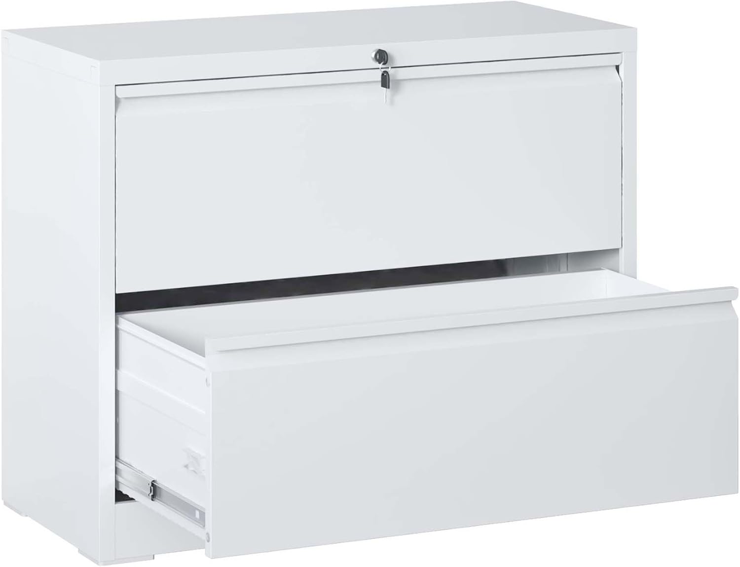 Lateral File Cabinet 2 Drawer, White Filing Cabinet with Lock, Lockable File Cabinet for Home Office, Locking Metal File Cabinet for Legal/Letter/A4/F4 Size