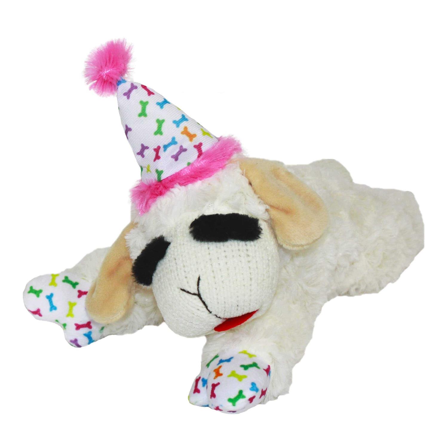 Multipet Lamb Chop Dog Toy with Birthday Hat - Pet Supplies online store
