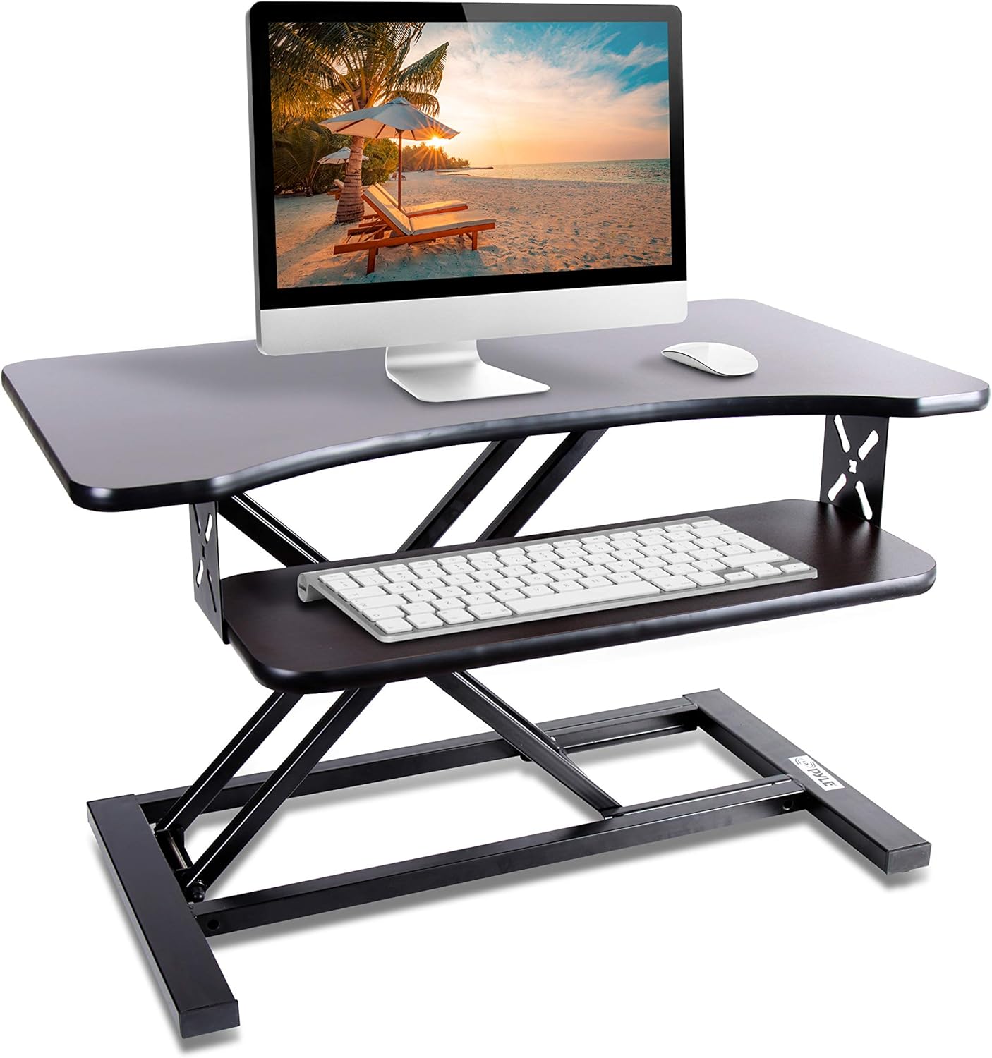 Pyle Ergonomic Standing Desk & PC Monitor Riser - Height Adjustable Laptop & Computer Table w/Wide Keyboard Tray - Black Sit & Stand Desktop Workstation Converter for Office or Gaming Use - PDRIS12