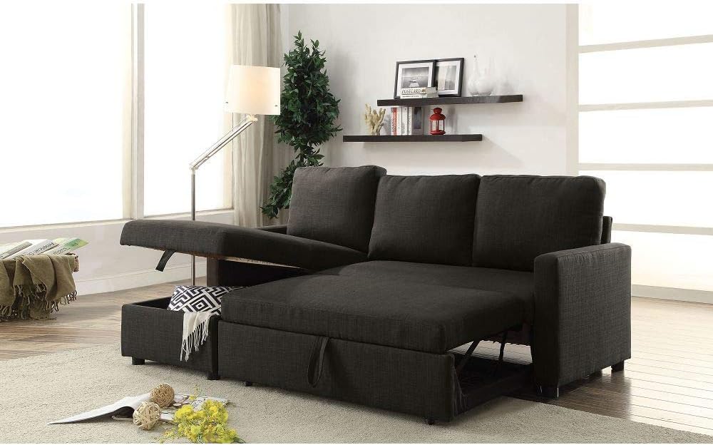 Hiltons Sectional Sofa w/Sleeper in Charcoal Linen 52300