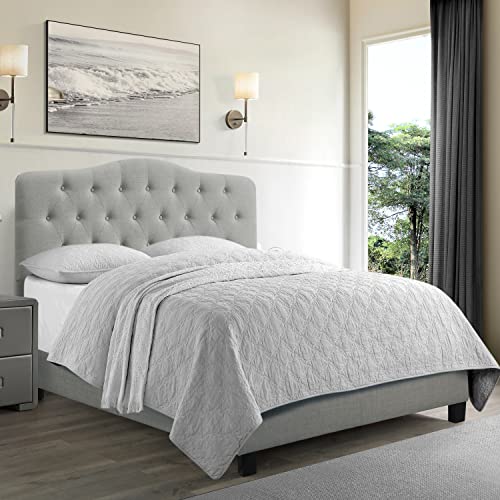 Rosevera Gabriel Adjustable Headboard Bed with Linen Upholstery for Bedroom, Queen, Dark Gray