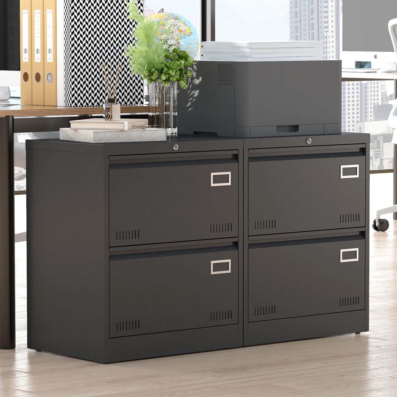 Argus Le Drawer Filing Cabinet Lateral File Cabinet, Locking Metal File Cabinets 3 Drawer, Office Filing Cabinet with Lock Drawers for Home Office, Assembly Required, Black