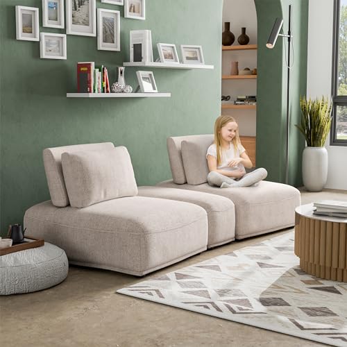 Furniture of America Tatiana Modern Chenille 3-Piece Modular Sectional Loveseat with Adjustable Backrest, 2 Armless Chairs and Wedge Ottoman for Living Room, FSC & Oeko TEX Certified, Yellow