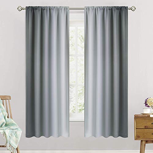 SimpleHome Ombre Room Darkening Curtains for Living Room, Rod Pocket Light Blocking Gradient Grey to Greyish White Thermal Insulated Window Curtains/Drapes for Bedroom, 2 Panels, 52x84 inches Length