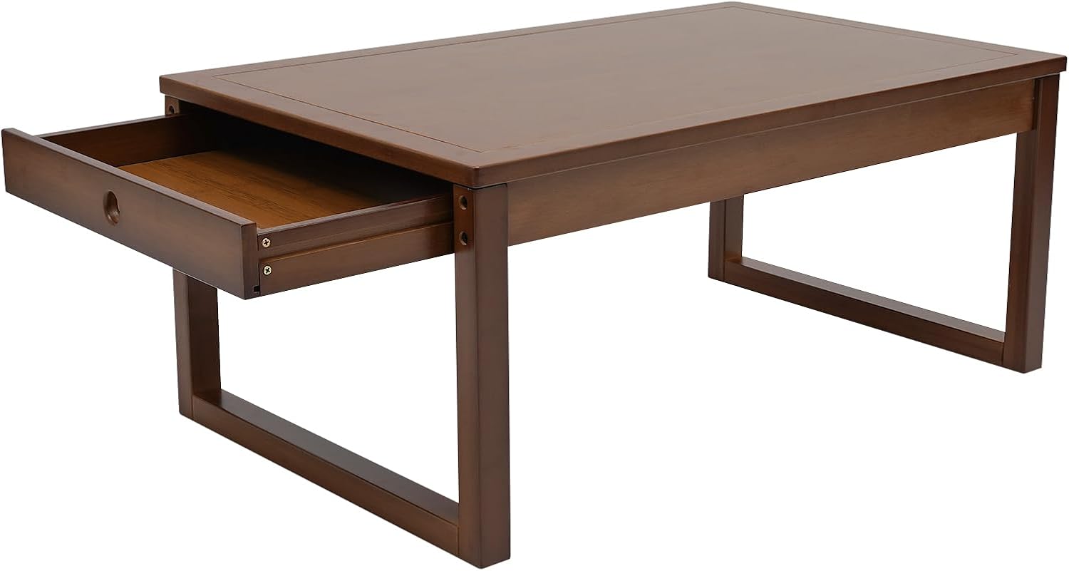 Floor Sitting Low Table, Modern End Table, Wood Coffee Table Rectangle Small Walnut, Floor Sitting Low Table with Side Drawer for Small Space Minimalist Japanese Tatami Room, 31.5 * 19.7