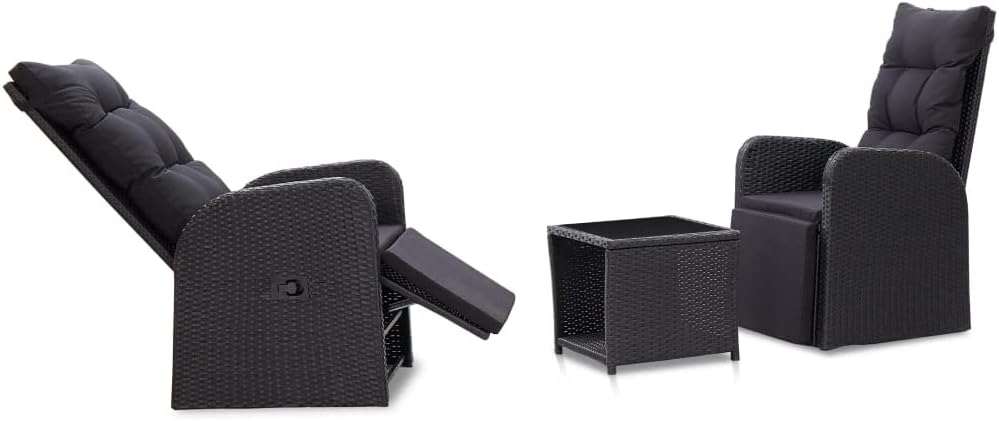 3 Piece Bistro Set, Outdoor Deck Furniture Outdoor Balcony Furniture Lawn Furniture Outdoor Dining Table Suitable for Apartments Patio Resorts Hotels, with Cushions Poly Rattan Black