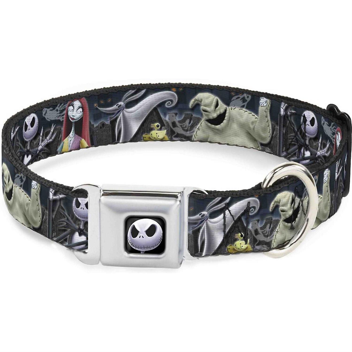 Buckle-Down Dog Collar Seatbelt Buckle Nightmare Before Christmas 4 Character Group Cemetery Scene Wide - Pet Supplies online store