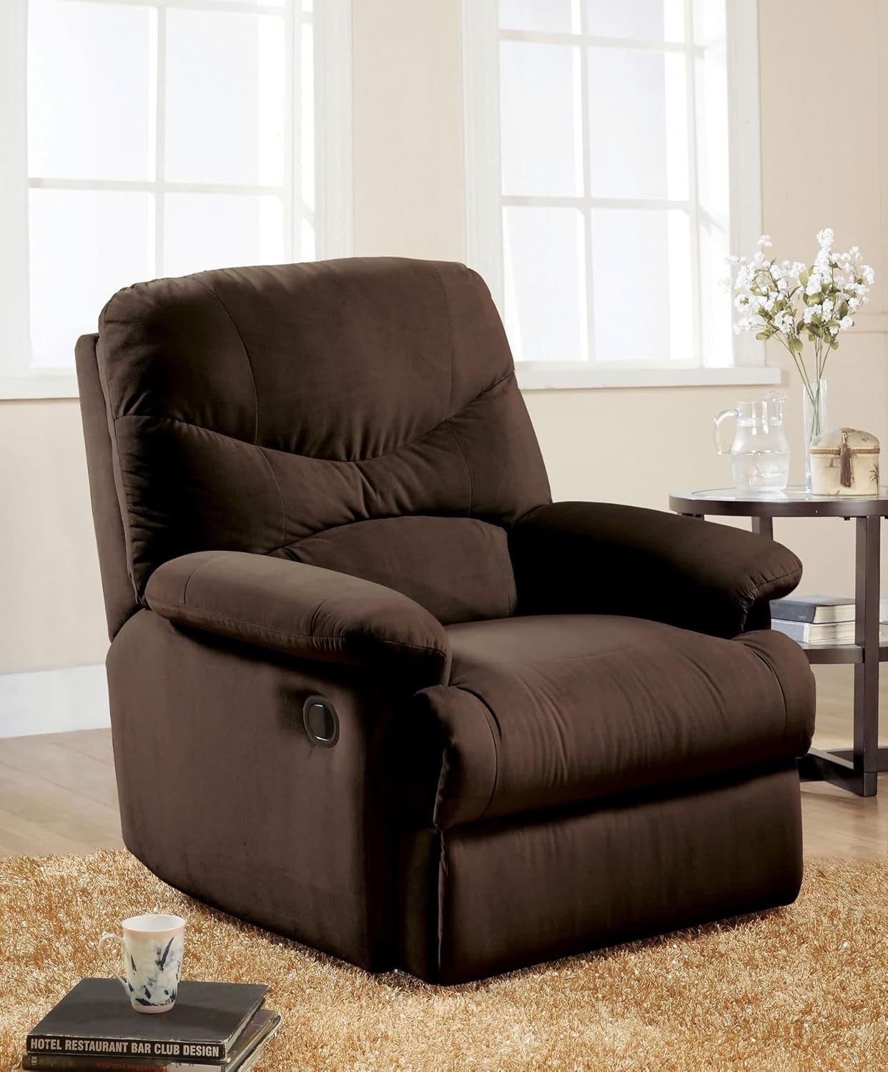 Brown Chair Modern, Massage Chairs for Home Recliners Armchair Microfiber Comfy Furniture for Living Room 33