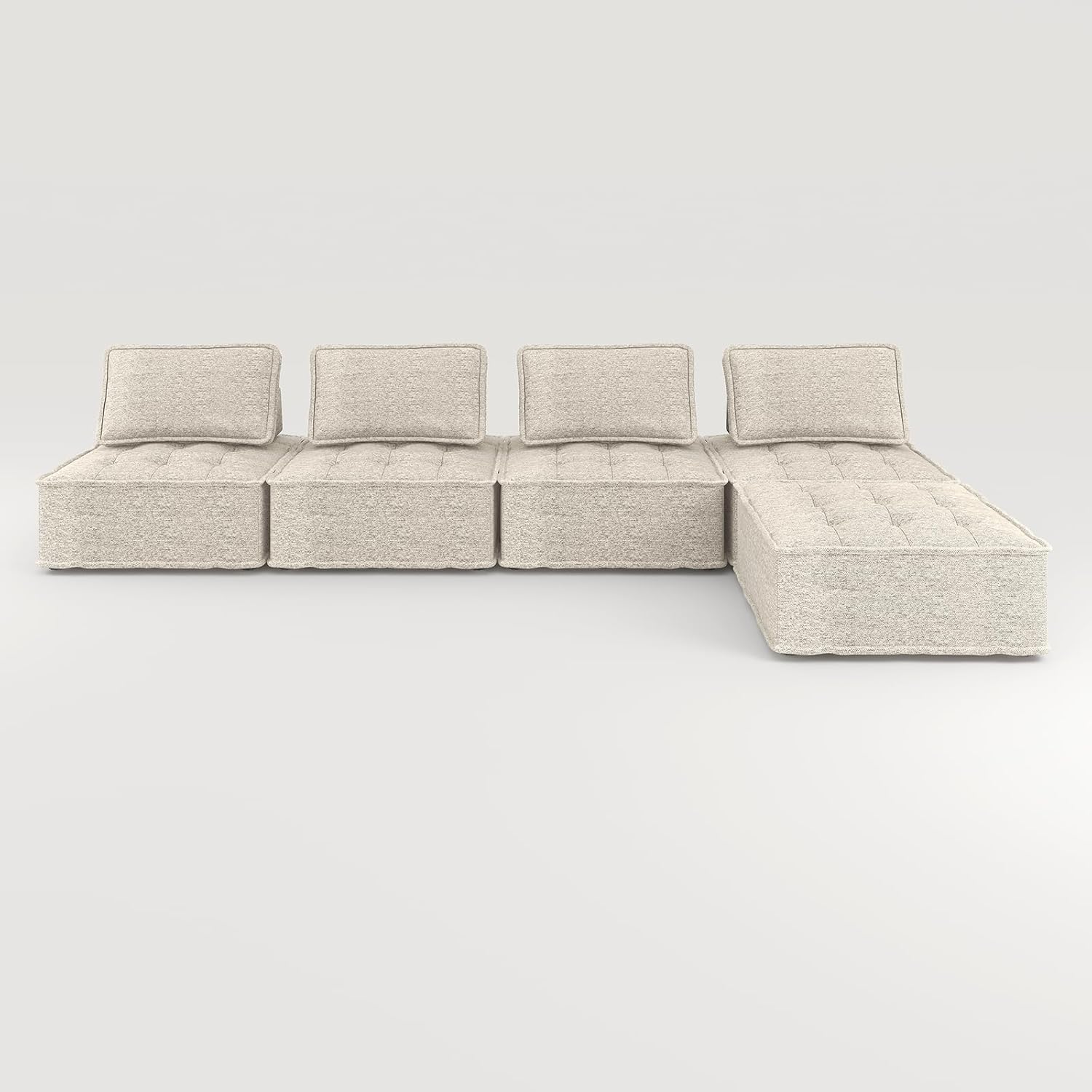 BALUS Sectional Sofa Couch, Modern Floor Sofa Couch with Soft Fabric, Armless Design for Living Room, Bedroom, Free Combination,5 PCS Beige