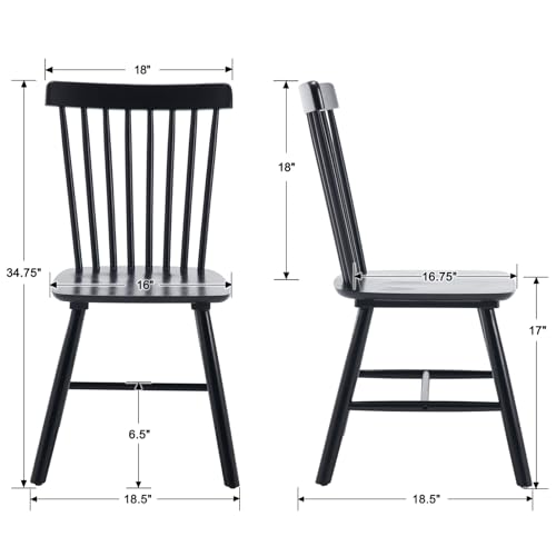 Farmhouse Style Windsor Chairs Set of 2, Vintage Kitchen & Dining Room Chairs with Spindle Back, Comfy Armless Solid Wood Side Chair for Home/Living Room/Restaurant, Walnut Wood