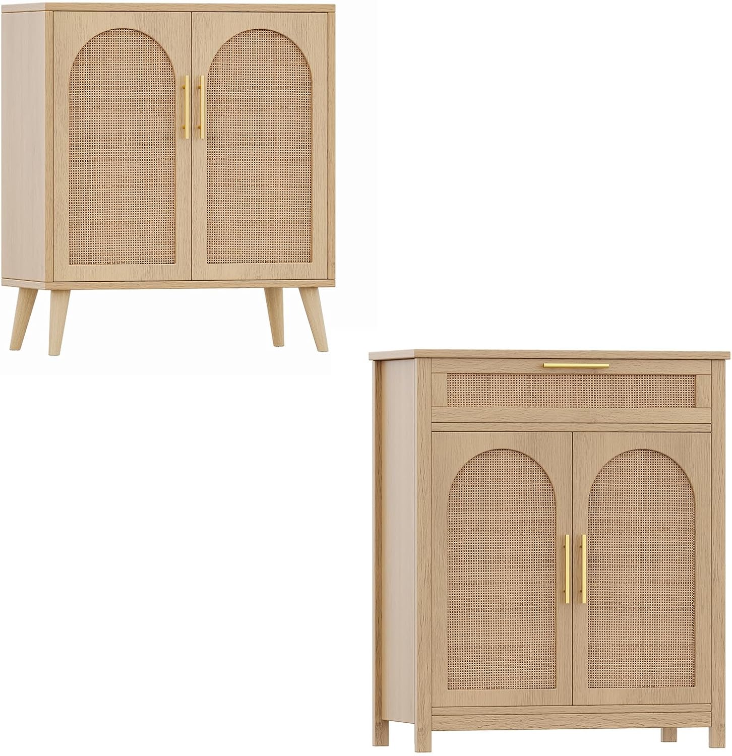 Rovaurx Rattan Storage Cabinet with Doors, Bathroom Storage Cabinet with Large Drawer, Sideboard Buffet Cabinet, Floor Cabinet for Living Room, Kitchen, Entryway, Natural
