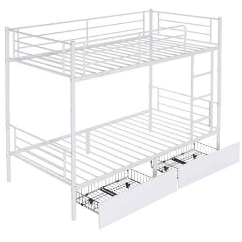 Metal Bunk Bed Full Over Full Convertible Full Bunk Beds into 2 Individual Full Size Bed with 2 Storage Drawers, No Box Spring Needed, Black