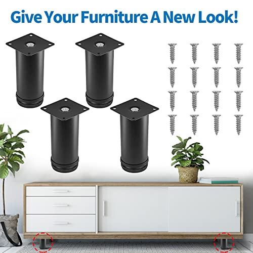 12 Inch Metal Furniture Legs Stainless Steel Adjustable Legs White Metal Legs Round Cabinet Legs for Coffee Table Cabinet Desk Sofa Shelves, Pack of 4
