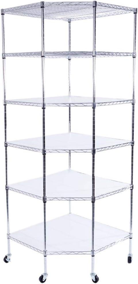 6 Tiers Corner Shelf, Adjustable Metal Storage Wire Shelving Unit Corner Rack Corner Shelving with Wheels for Kitchen, Bathroom and Living Room