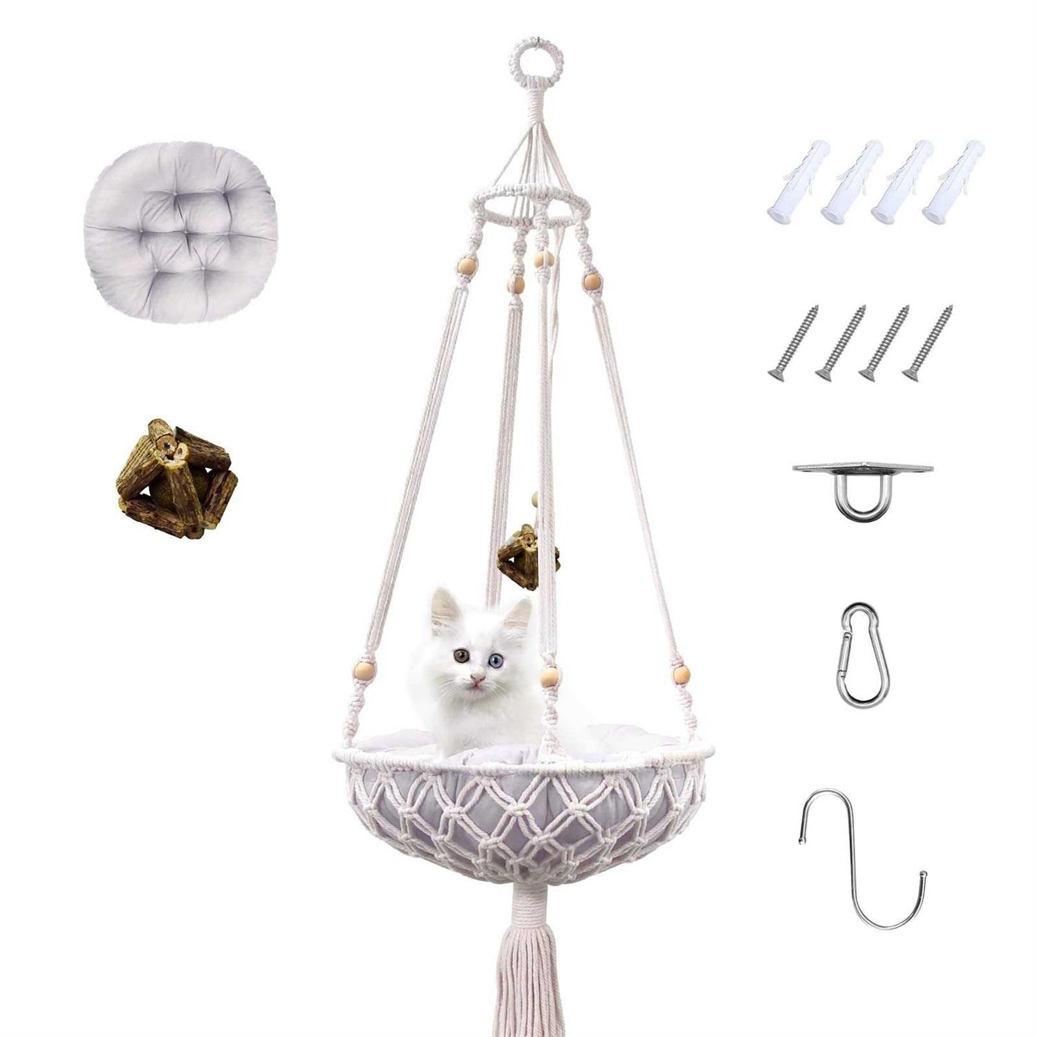 VAESCOL Macrame Hammock Handwoven Boho Cat Swing with Hanging Kit for Indoor Outdoor Home Decor Hang on Wall Bed for Sleeping - Pet Supplies online store