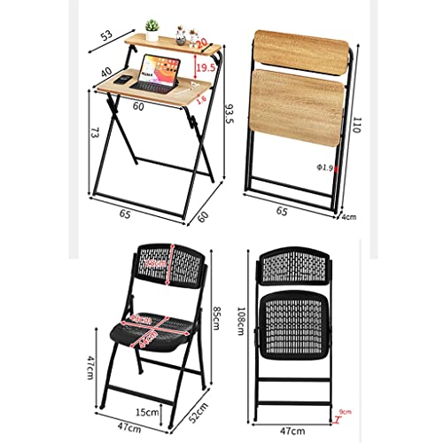 Folding Desk and chair set with bookshelf, protable Computer Desk for Home Office, No Assembly Office Desk Foldable Simple Study Writing Desk Table for Small Spaces ( Color : Wood a , Size : 60*40*93.