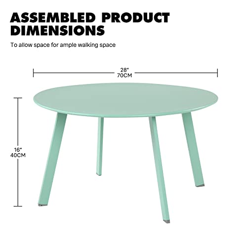 Grand patio Outdoor Side Table, 28-inch Powder Coated Steel Round Coffee Table for Porch, Deck, Balcony, Poolside, Mint Green