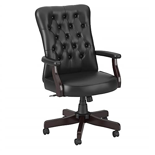 Bush Furniture Fairview High Back Tufted Office Chair with Arms in Black Leather