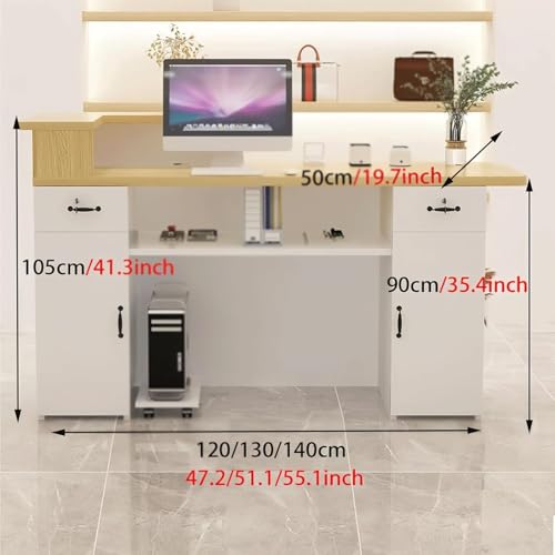 Office Reception Desk MDF Reception Counter with Counterand Led Lights,standing Checkout Counter with Drawers