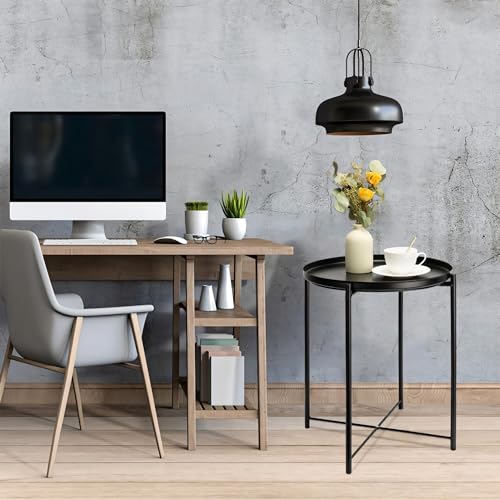 2 Tier Metal Side Table with Removable Tray, Metal End Tables Small Nightstand Accent Table Sofa Coffee Side Tables for Small Spaces Living Room Bedroom Office, Green