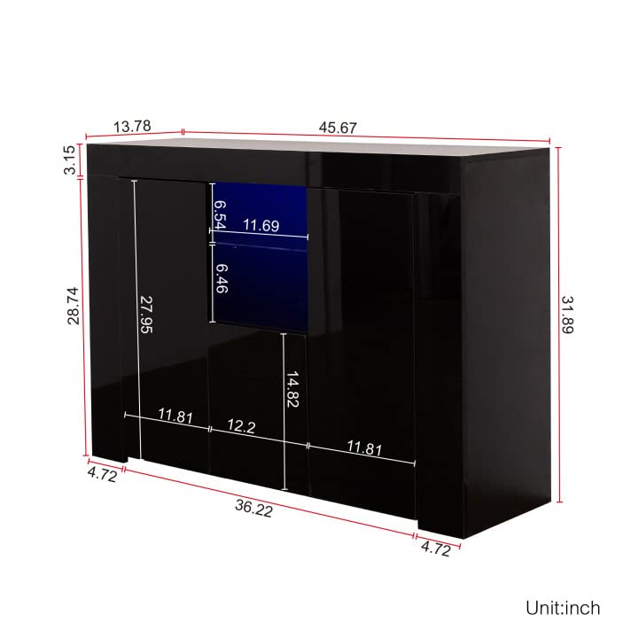 LUMISOL Modern Sideboard Cabinet High Gloss with LED Light, 3 Doors Sideboard TV Stand for Living Room Wood Buffet Storage Cabinet for Hallway Dining Room