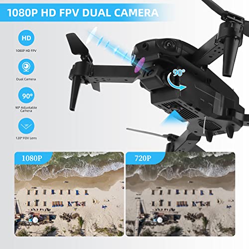 Drones for kids, Mini Drone with 1080P HD FPV Dual Camera with Altitude Hold, Headless Mode, 3D Flips, One Key Take Off/Landing, 2 Modular Batteries - 22 Mins Flight Time, Black
