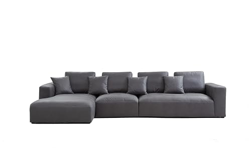 Mido Mido 109” Wide Sectional Sofa, Large L-Shaped Sofa Couch with Ottoman, Filled with Feather, Modern Air Leather Love Seats Furniture Dust-Proof Sofa Set for Living Room(Cognac Tan)