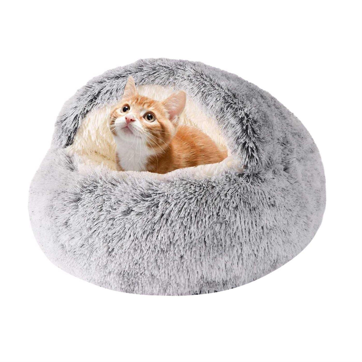 Calming Dog Beds & Cat Cave Bed with Hooded Cover,Removable Washable Round Beds for Small Medium Pets,Anti-Slip Faux Fur Fluffy Coved Bed - Pet Supplies online store