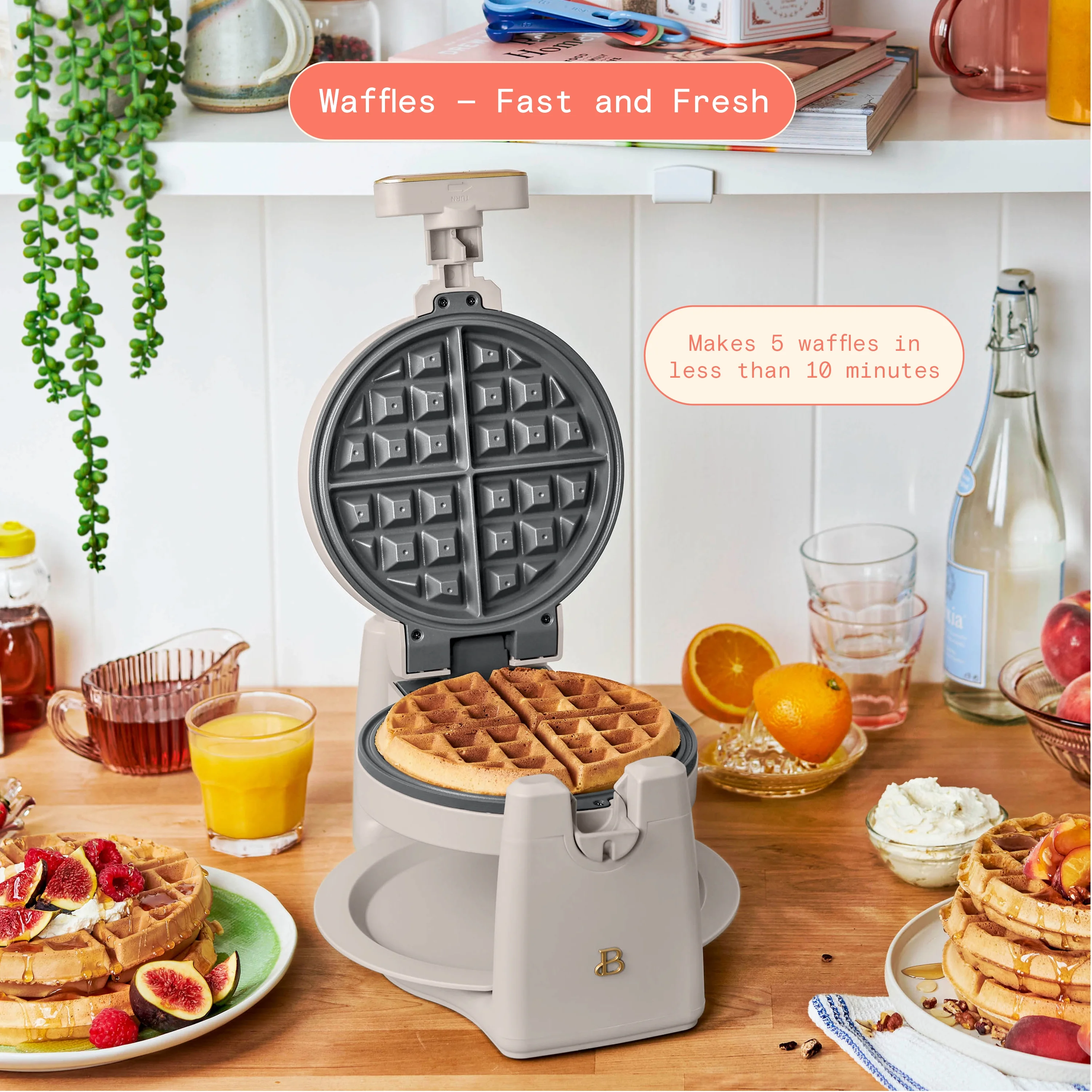 Beautiful Rotating Belgian Waffle Maker, Porcini Taupe by Drew Barrymore