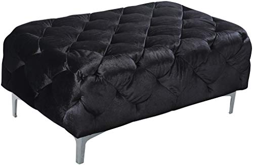 Meridian Furniture Mercer Collection Modern | Contemporary Velvet Upholstered Ottoman with Deep Button Tufting, and Custom Chrome Legs, Black, 40