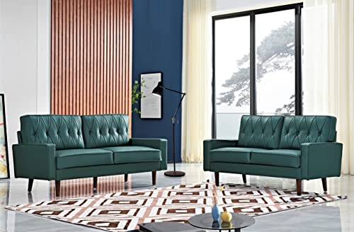 US Pride Furniture Modern Style Faux Leather with Round Tapered Legs Living Room Set, Loveseat Sofas, Musterd Yellow