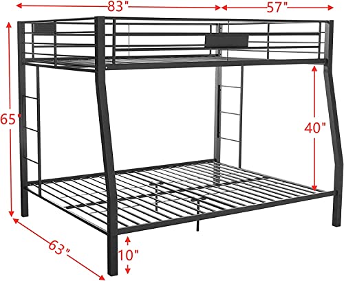 New Upgrade Thicken Metal Full XL Over Queen Bunk Bed for Adults, Stronger Heavy Duty Steel Adults Bunk Beds Full XL Over Queen Size with Ladder for Kids, Easy Assembly (Full XL Over Queen)