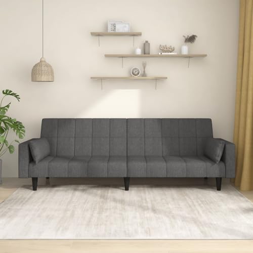 2-Seater Sofa Bed with Two Pillows,Upholstered Sofas,Modern Sofas,Living Room Furniture Sets,Seating Furniture,Centre Sofas,for Living Room,Bedroom,Apartment,Office, Dark Gray Fabric