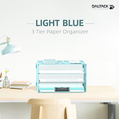 DALTACK 3 Tier Letter Tray Paper Organizer Mesh Metal Desk File Organizer for Home & Office, White 2 Pack