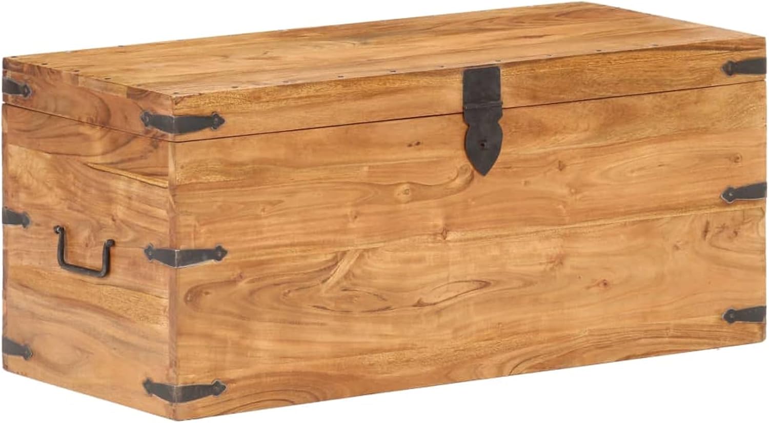 Tidyard Chest 35.4 x 15.7 x 15.7 Inches Solid Acacia Wood Blanket Storage Box, Wooden Trunk for Living Room, Bedroom, Closet, Home Organizer B