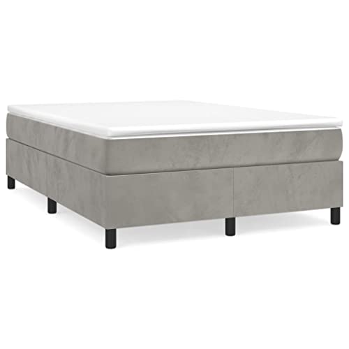queen bed frame、bed frame、Box Spring Bed with Mattress Light Gray 72