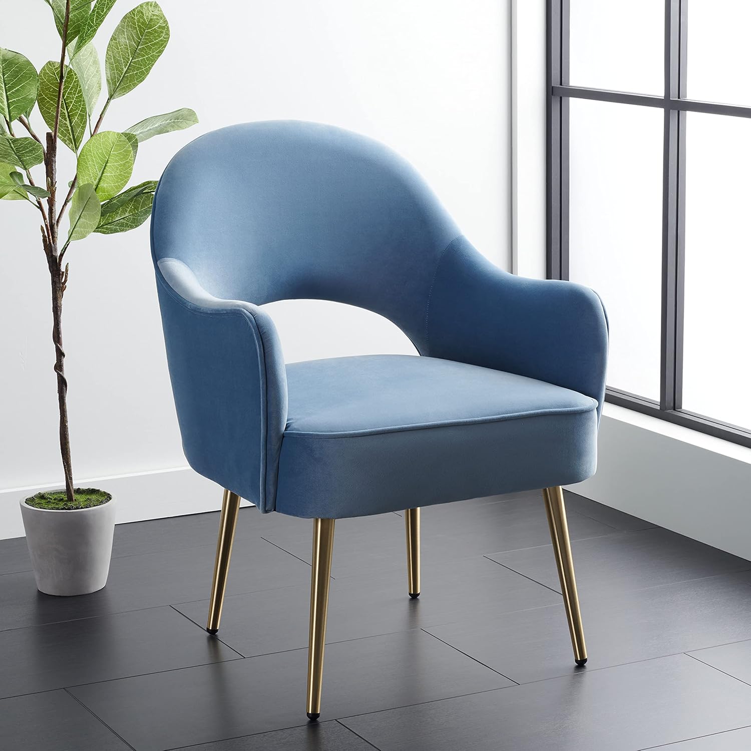 SAFAVIEH Home Collection Dublyn Light Blue Velvet/Gold Accent Chair ACH4001B