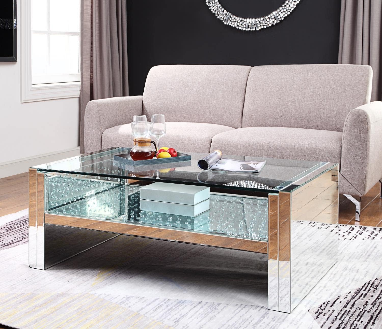 Acme Nysa Coffee Table in Mirrored and Faux Crystals
