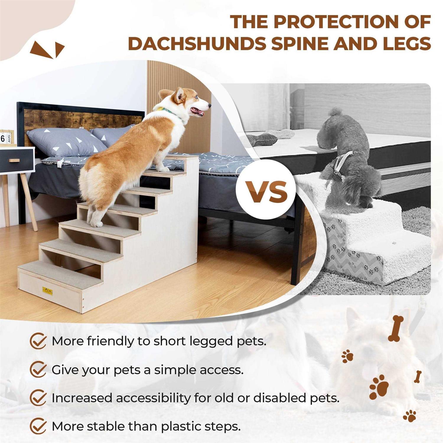 CoziwowWood Dog Stairs Climber 7-Step Pet Ladder with Carpet Steps - Pet Supplies online store