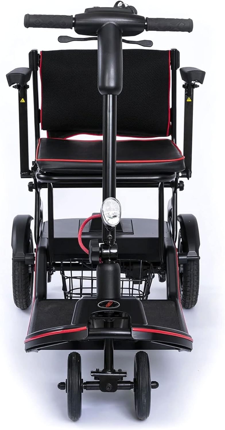 FeatherMobility - Black 4 Wheel Mobility Scooter 37 lb Frame - Long Range Battery, Compact Fold for Travel, with Arm Rests, and Basket - 265 lb Capacity