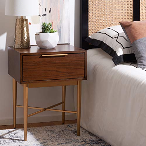 Safavieh Home Pierre Modern Walnut and Gold 1-drawer Nightstand