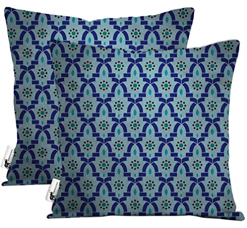 Boho Outdoor Pillows Set of 2 - 20 INCH Blue Moroccan Design Indoor/Outdoor Decorative Pillows for Your Patio