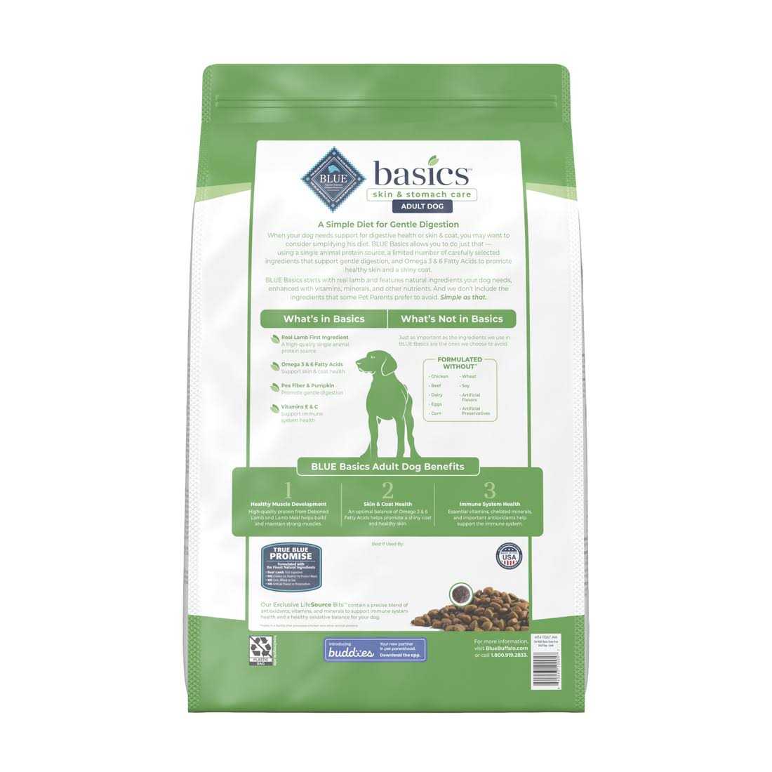 Blue Buffalo Basics Skin & Stomach Care Grain Free Adult Dry Dog Food Lamb & Potato - Pet Supplies online store