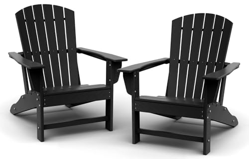 Adirondack-Chairs-Set of 2 | Wood Grain | Fire Pit Chair | Oversized | HDPE Plastic | Weather Resistant | for Deck Outdoor Poolside Campfire