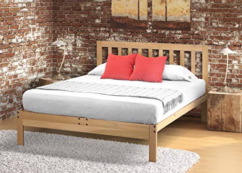 Charleston Platform Bed - Full Bed Frame - Unfinished Wood Bed Frame - Natural, Minimalist Bed with Slatted Headboard - Easy Assembly, No Box Spring Needed - Solid Wood Full Platform Bed